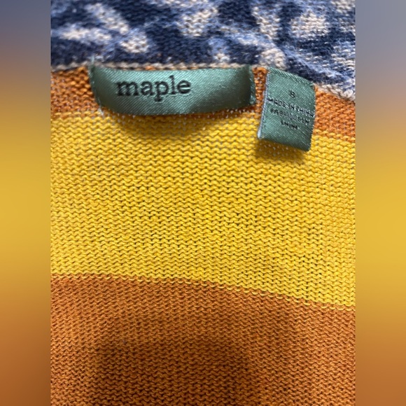 Anthropologie Maple Yellow Blue Stripe Open Front Linen Cardigan Sweater S - Picture 4 of 8